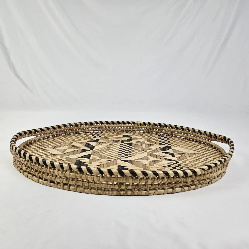 Vintage Baniwa Basket Serving Tray w/ Handles Geometric MCM Zimbabwe African
